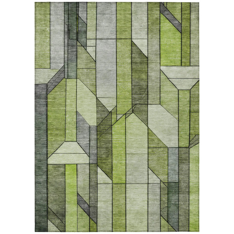 3' X 5' Green And Lime Green Geometric Washable Indoor Outdoor Area Rug Homeroots Outdoor