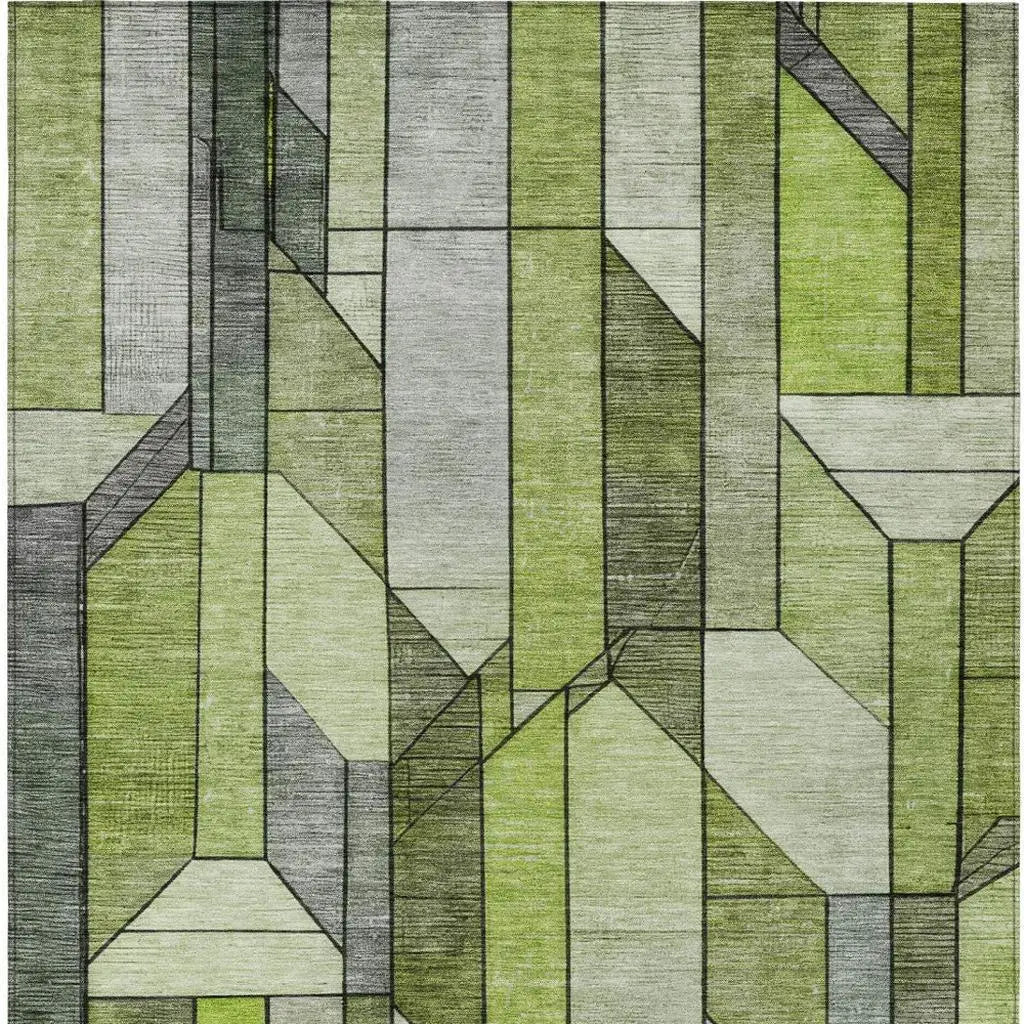 3' X 5' Green And Lime Green Geometric Washable Indoor Outdoor Area Rug Homeroots Outdoor