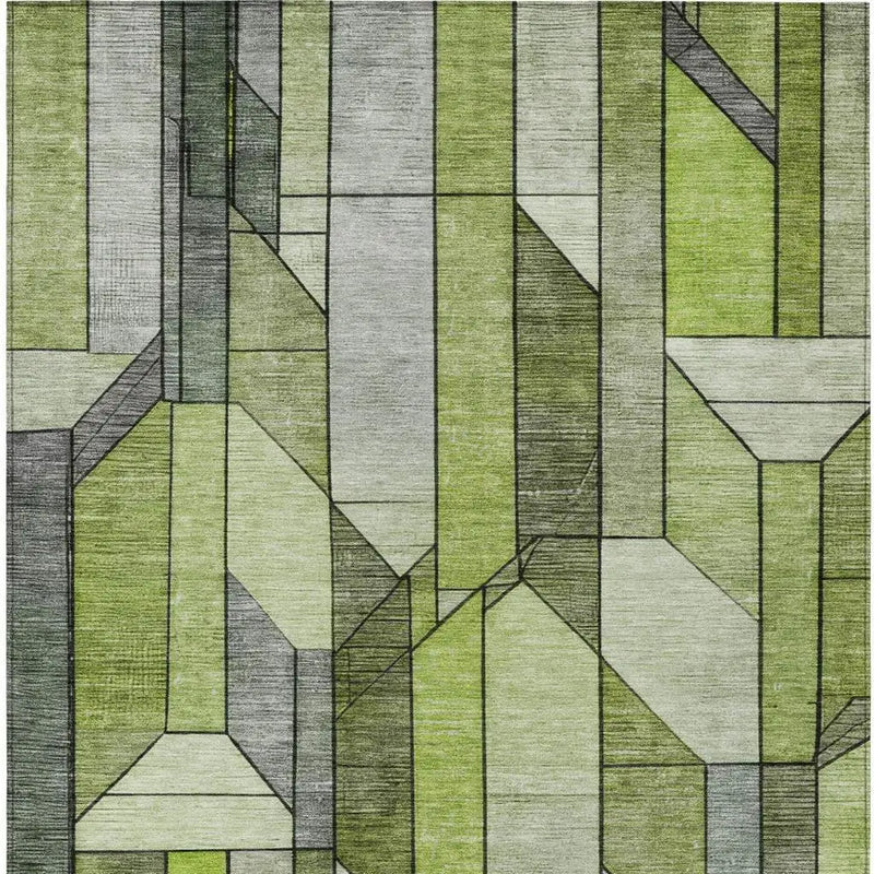 3' X 5' Green And Lime Green Geometric Washable Indoor Outdoor Area Rug Homeroots Outdoor