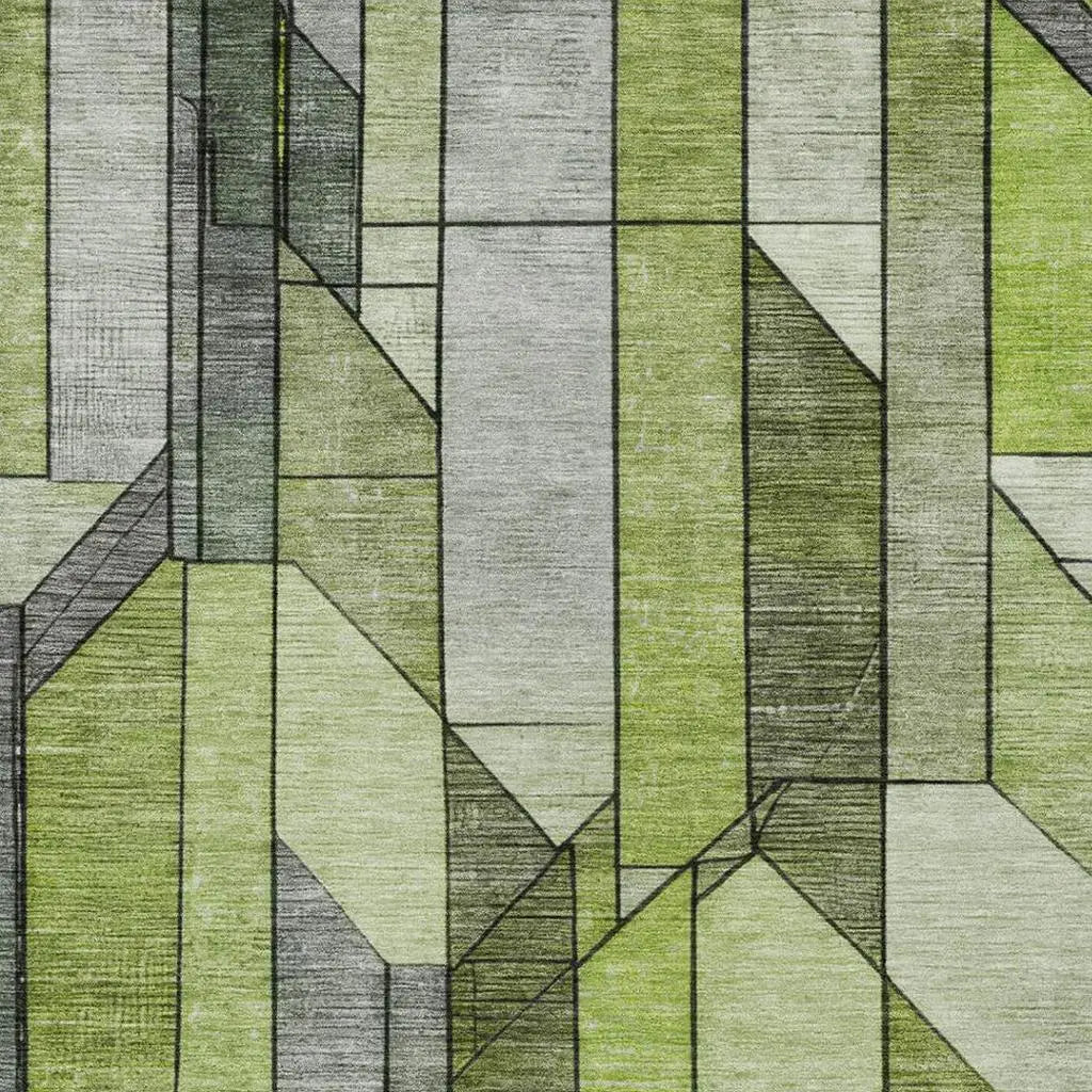 3' X 5' Green And Lime Green Geometric Washable Indoor Outdoor Area Rug Homeroots Outdoor