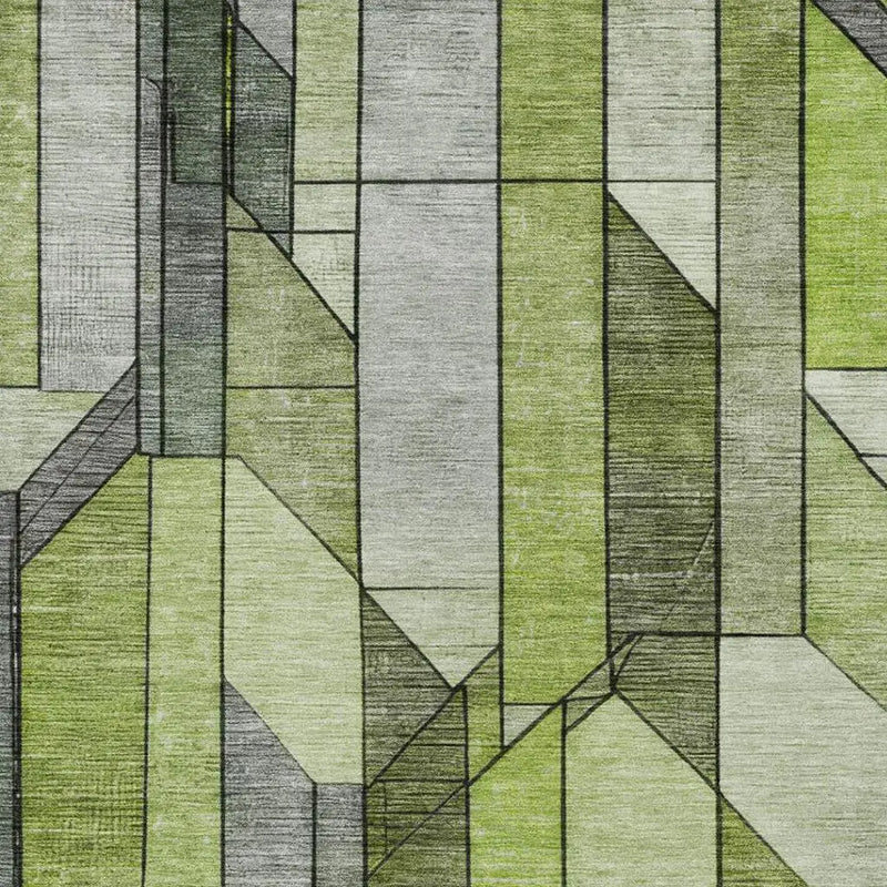 3' X 5' Green And Lime Green Geometric Washable Indoor Outdoor Area Rug Homeroots Outdoor