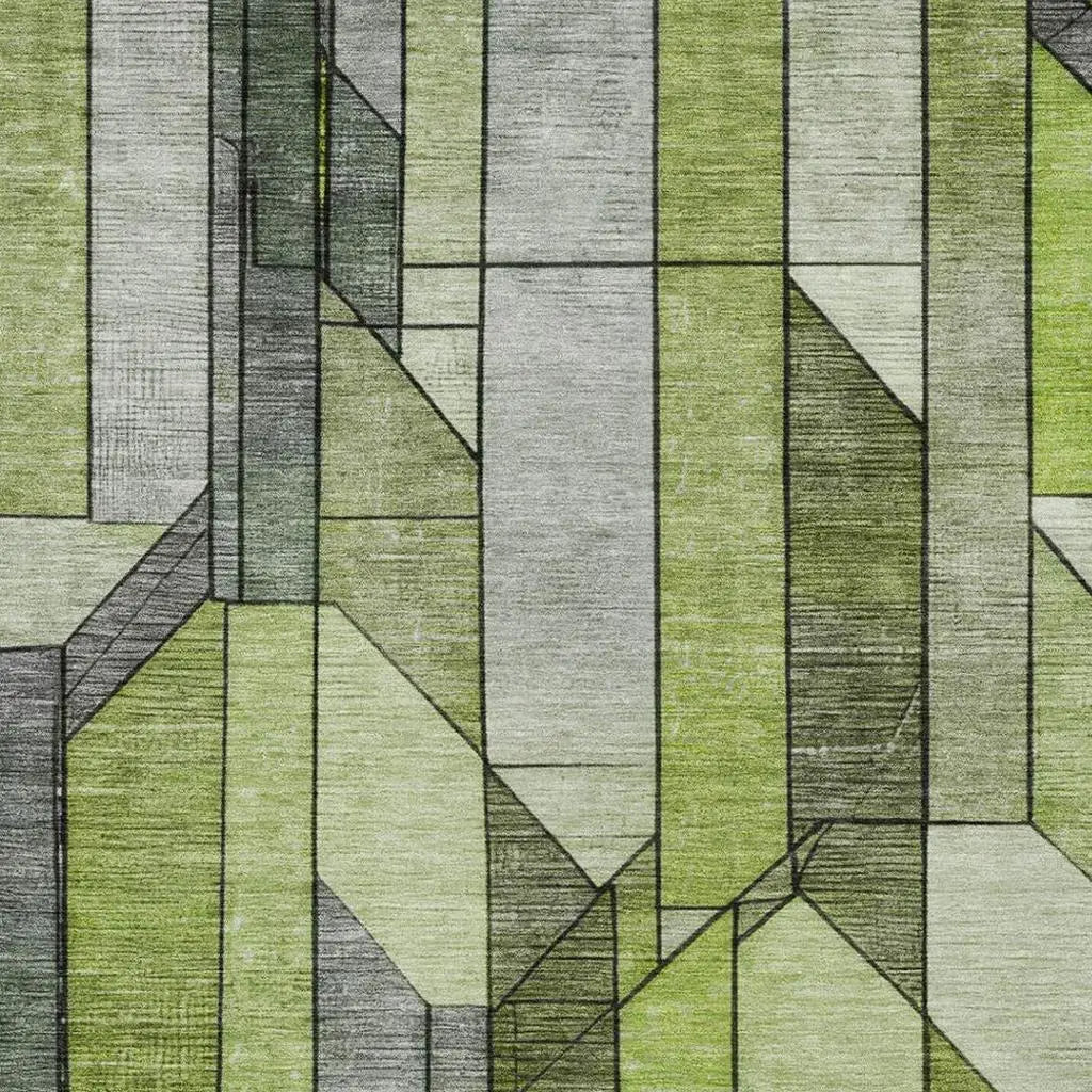 3' X 5' Green And Lime Green Geometric Washable Indoor Outdoor Area Rug Homeroots Outdoor