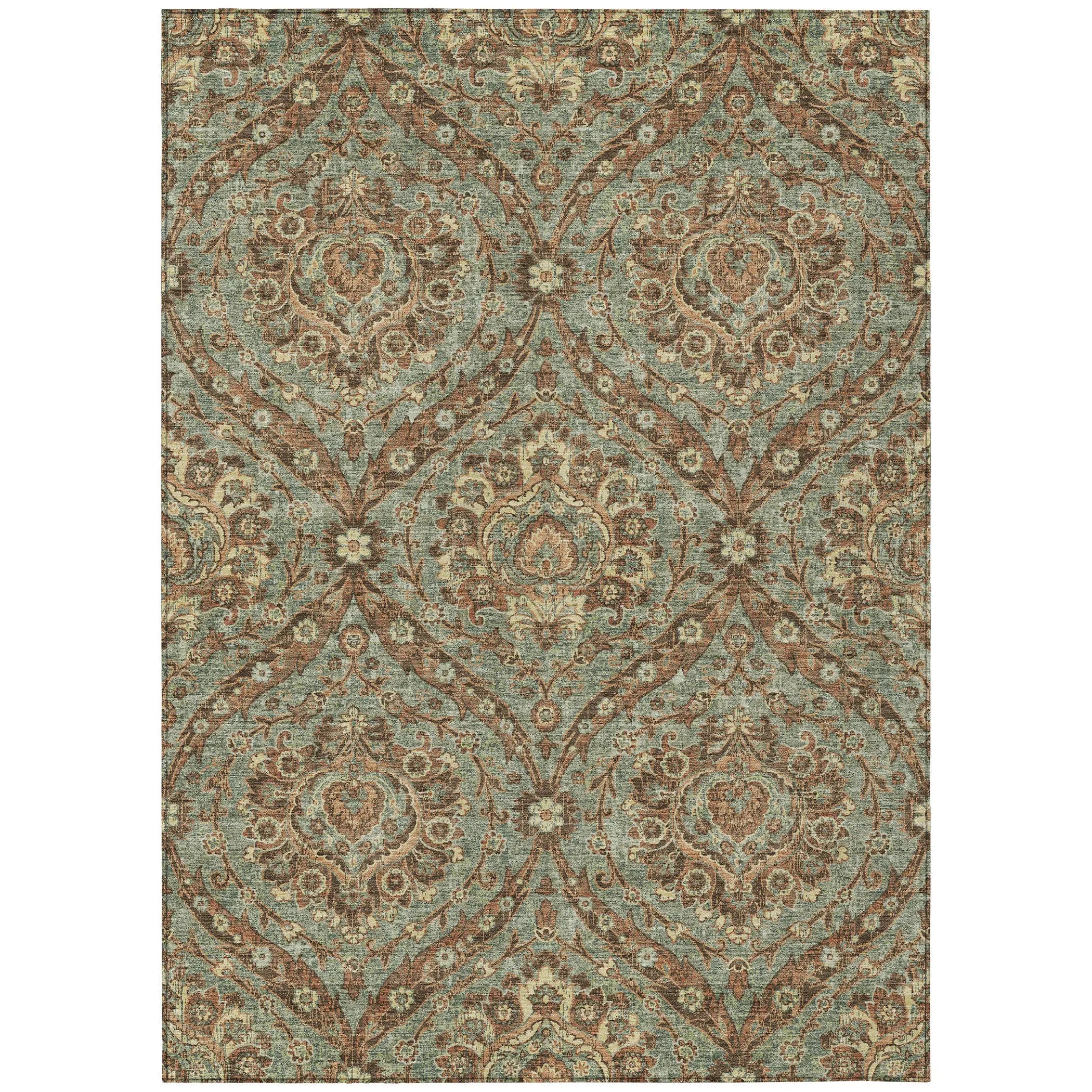 3' X 5' Green And Linen Floral Washable Indoor Outdoor Area Rug Homeroots Outdoor