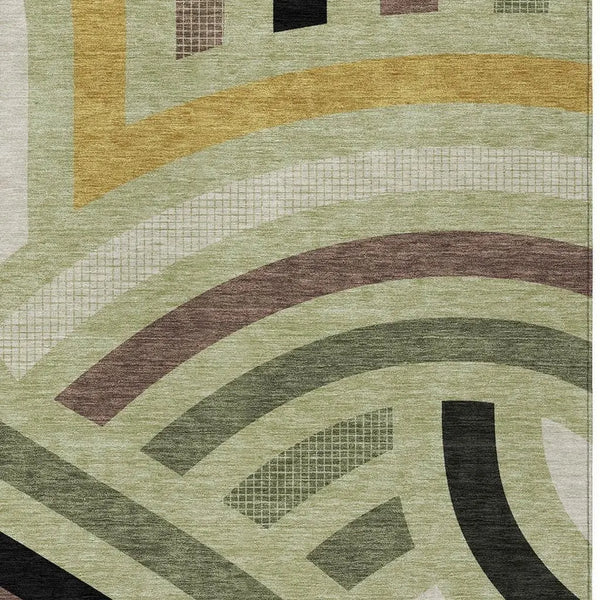 3' X 5' Green And Olive Green Abstract Washable Indoor Outdoor Area Rug Homeroots Outdoor