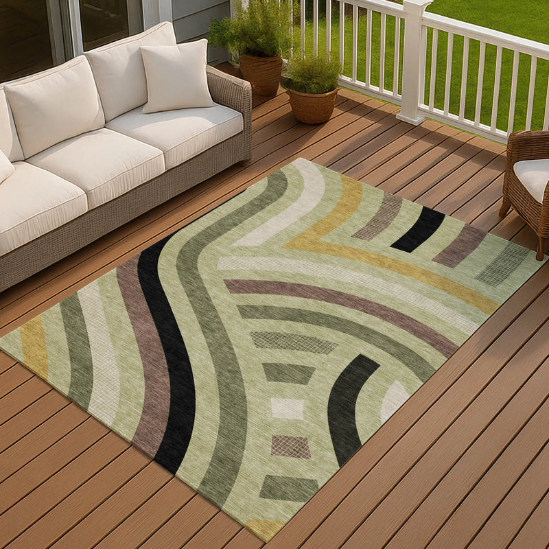 3' X 5' Green And Olive Green Abstract Washable Indoor Outdoor Area Rug Homeroots Outdoor