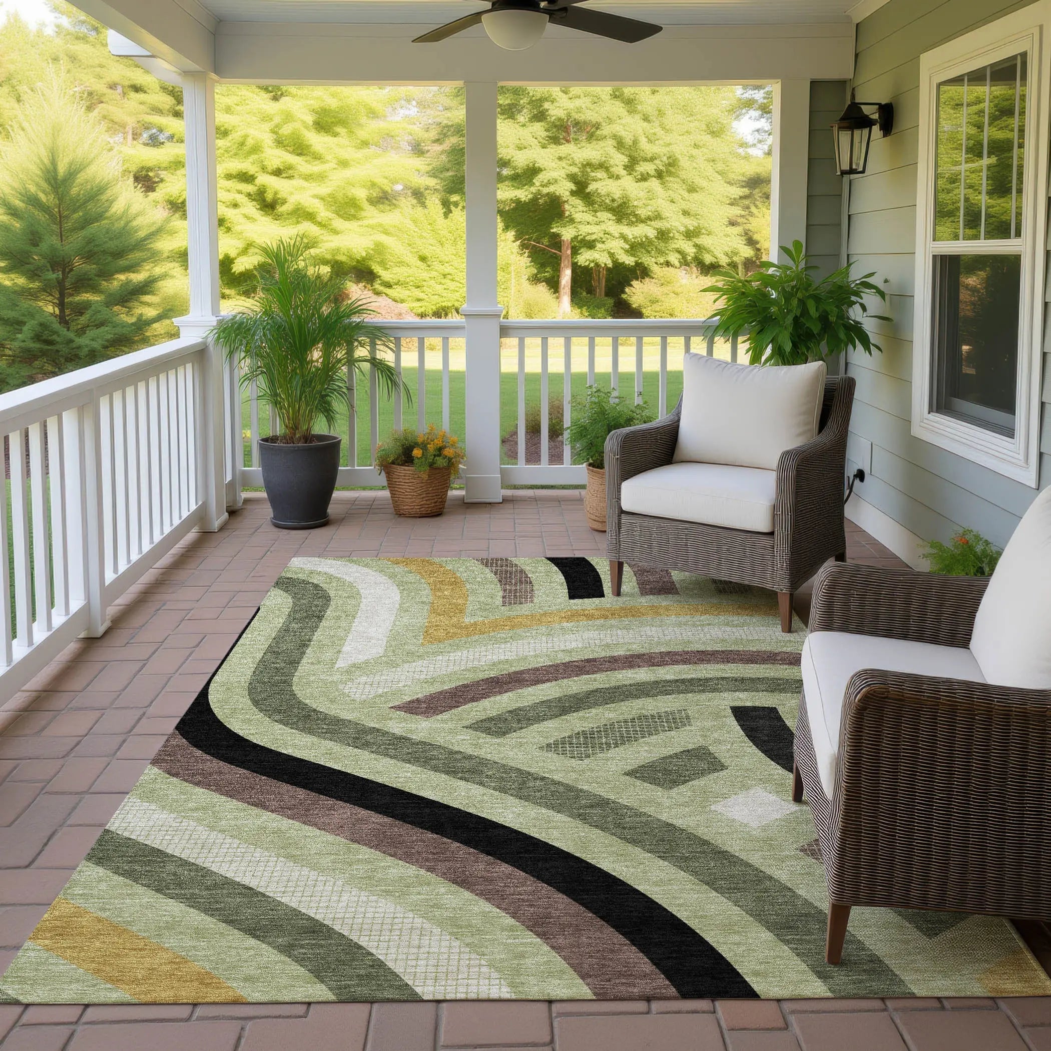3' X 5' Green And Olive Green Abstract Washable Indoor Outdoor Area Rug Homeroots Outdoor