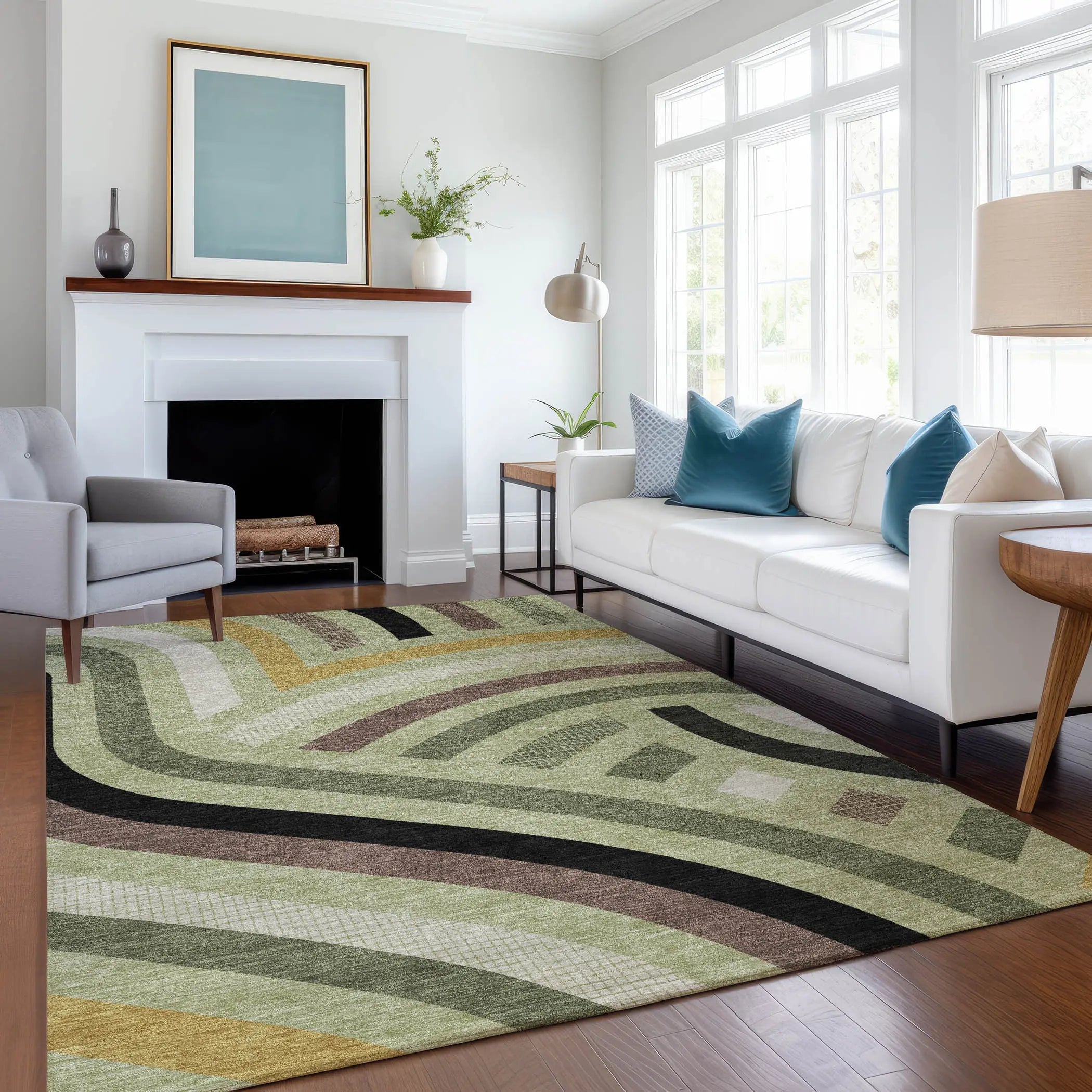 3' X 5' Green And Olive Green Abstract Washable Indoor Outdoor Area Rug Homeroots Outdoor