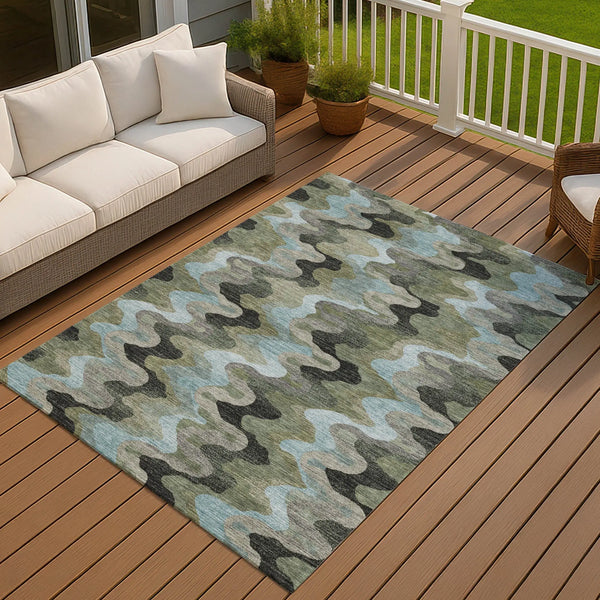 3' X 5' Green And Olive Green Abstract Washable Indoor Outdoor Area Rug Homeroots Outdoor