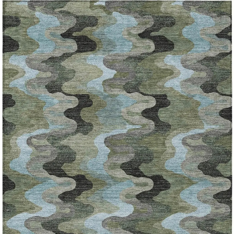 3' X 5' Green And Olive Green Abstract Washable Indoor Outdoor Area Rug Homeroots Outdoor