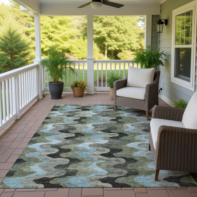 3' X 5' Green And Olive Green Abstract Washable Indoor Outdoor Area Rug Homeroots Outdoor