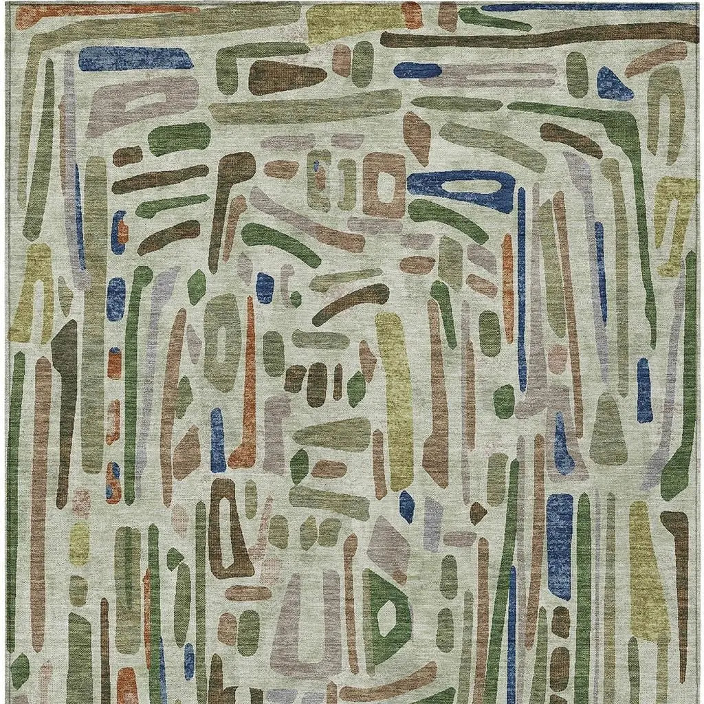 3' X 5' Green And Olive Green Abstract Washable Indoor Outdoor Area Rug Homeroots Outdoor