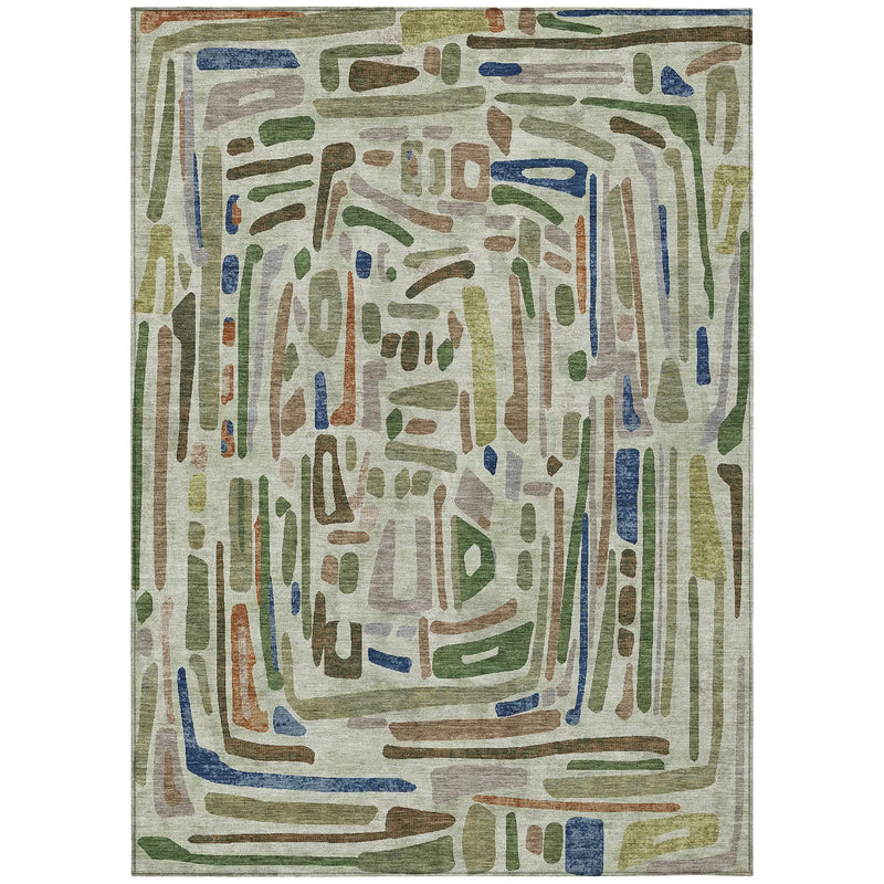 3' X 5' Green And Olive Green Abstract Washable Indoor Outdoor Area Rug Homeroots Outdoor