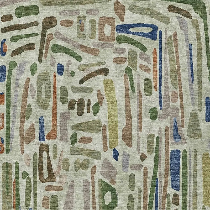 3' X 5' Green And Olive Green Abstract Washable Indoor Outdoor Area Rug Homeroots Outdoor