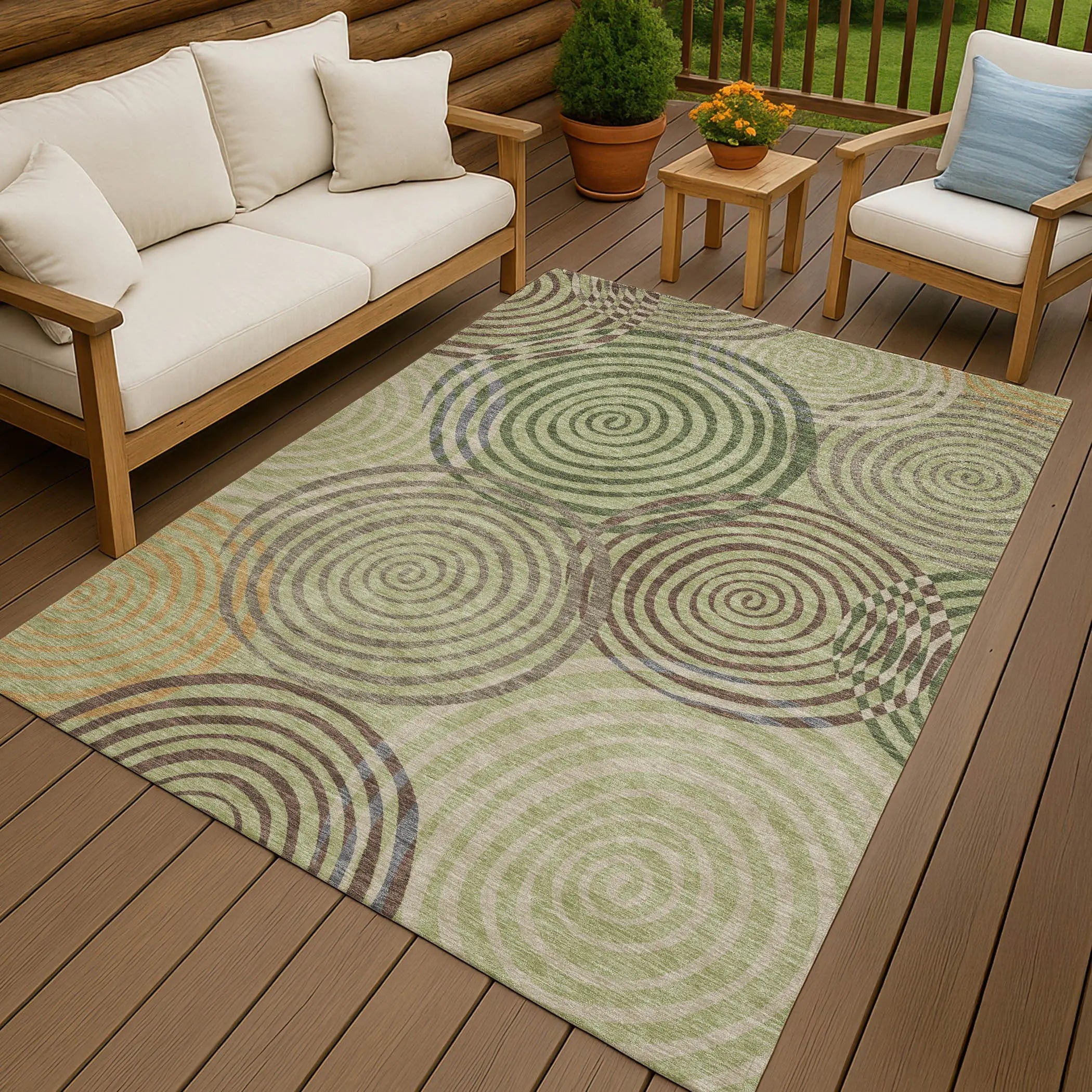 3' X 5' Green And Olive Green Geometric Washable Indoor Outdoor Area Rug Homeroots Outdoor