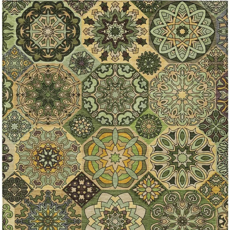 3' X 5' Green And Olive Green Patchwork Washable Indoor Outdoor Area Rug Homeroots Outdoor