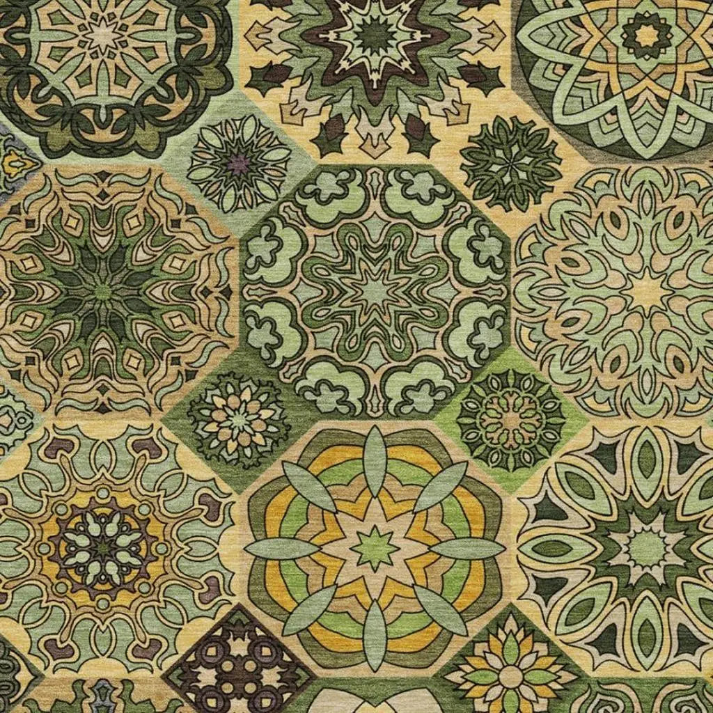 3' X 5' Green And Olive Green Patchwork Washable Indoor Outdoor Area Rug Homeroots Outdoor