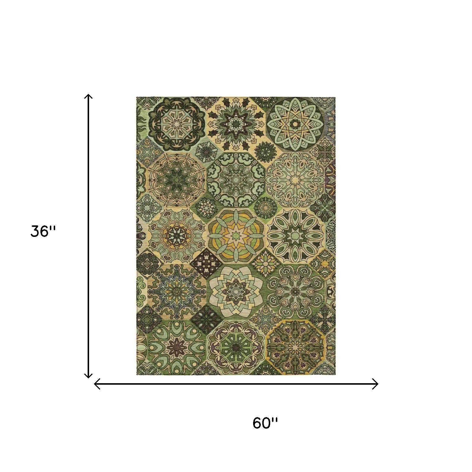 3' X 5' Green And Olive Green Patchwork Washable Indoor Outdoor Area Rug Homeroots Outdoor