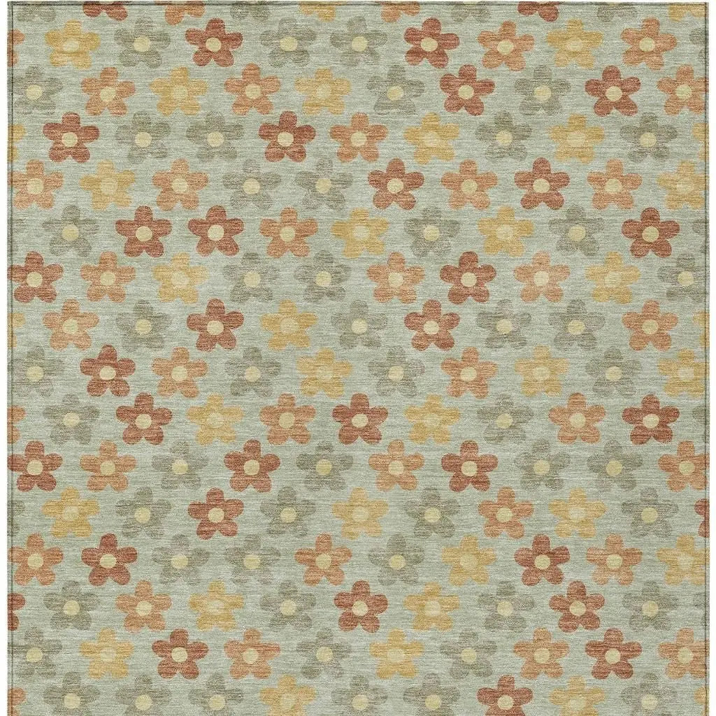 3' X 5' Green And Orange Floral Washable Indoor Outdoor Area Rug Homeroots Outdoor