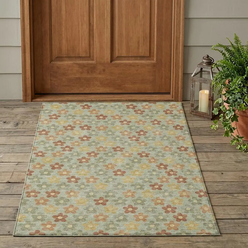 3' X 5' Green And Orange Floral Washable Indoor Outdoor Area Rug Homeroots Outdoor