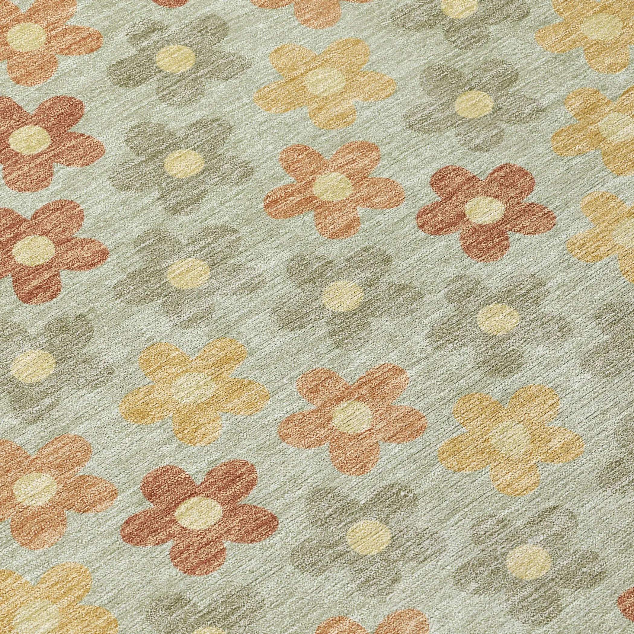 3' X 5' Green And Orange Floral Washable Indoor Outdoor Area Rug Homeroots Outdoor