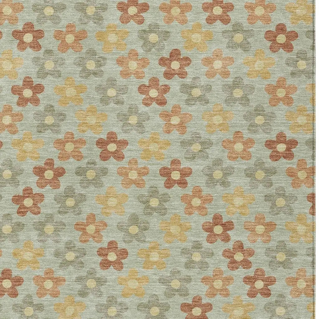 3' X 5' Green And Orange Floral Washable Indoor Outdoor Area Rug Homeroots Outdoor