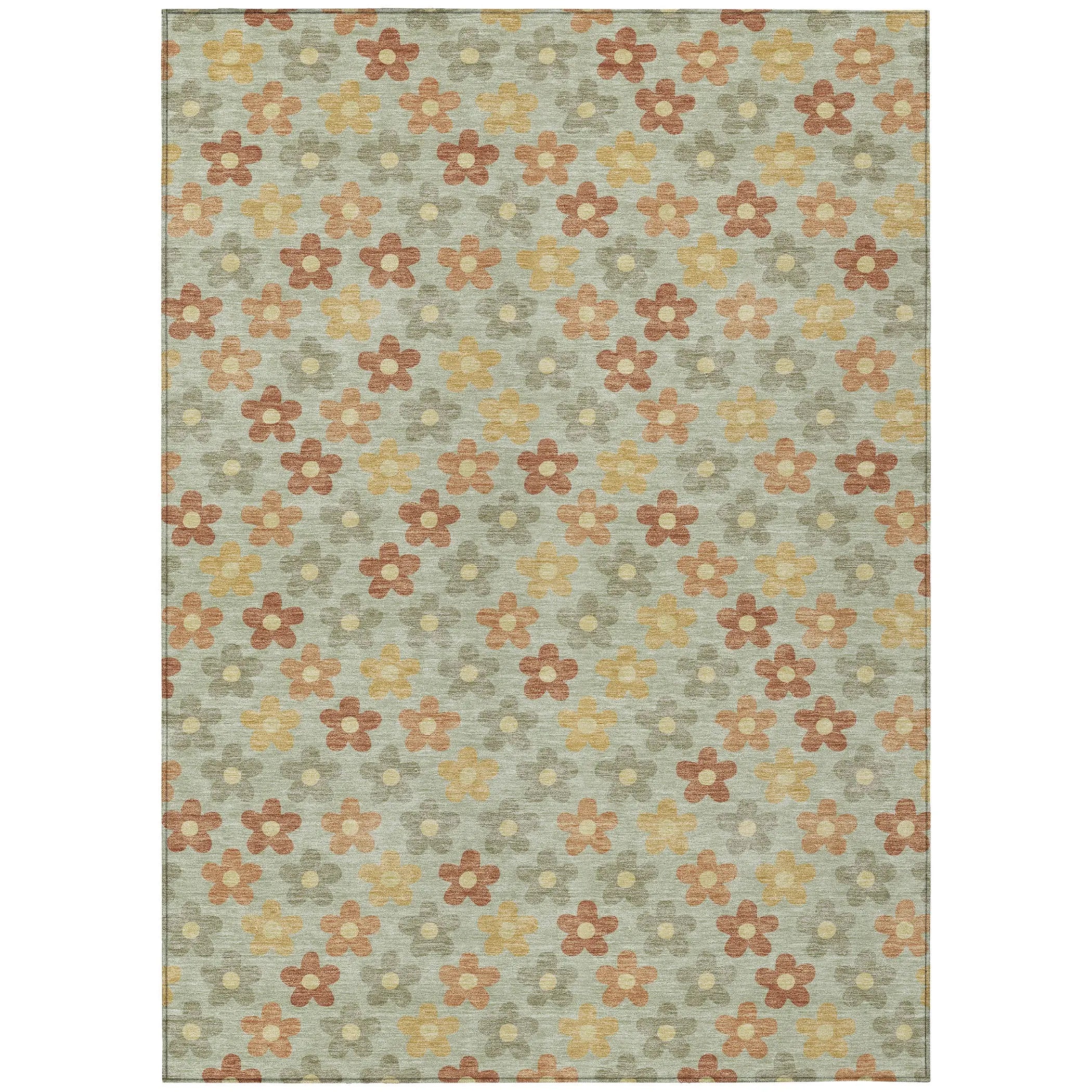 3' X 5' Green And Orange Floral Washable Indoor Outdoor Area Rug Homeroots Outdoor
