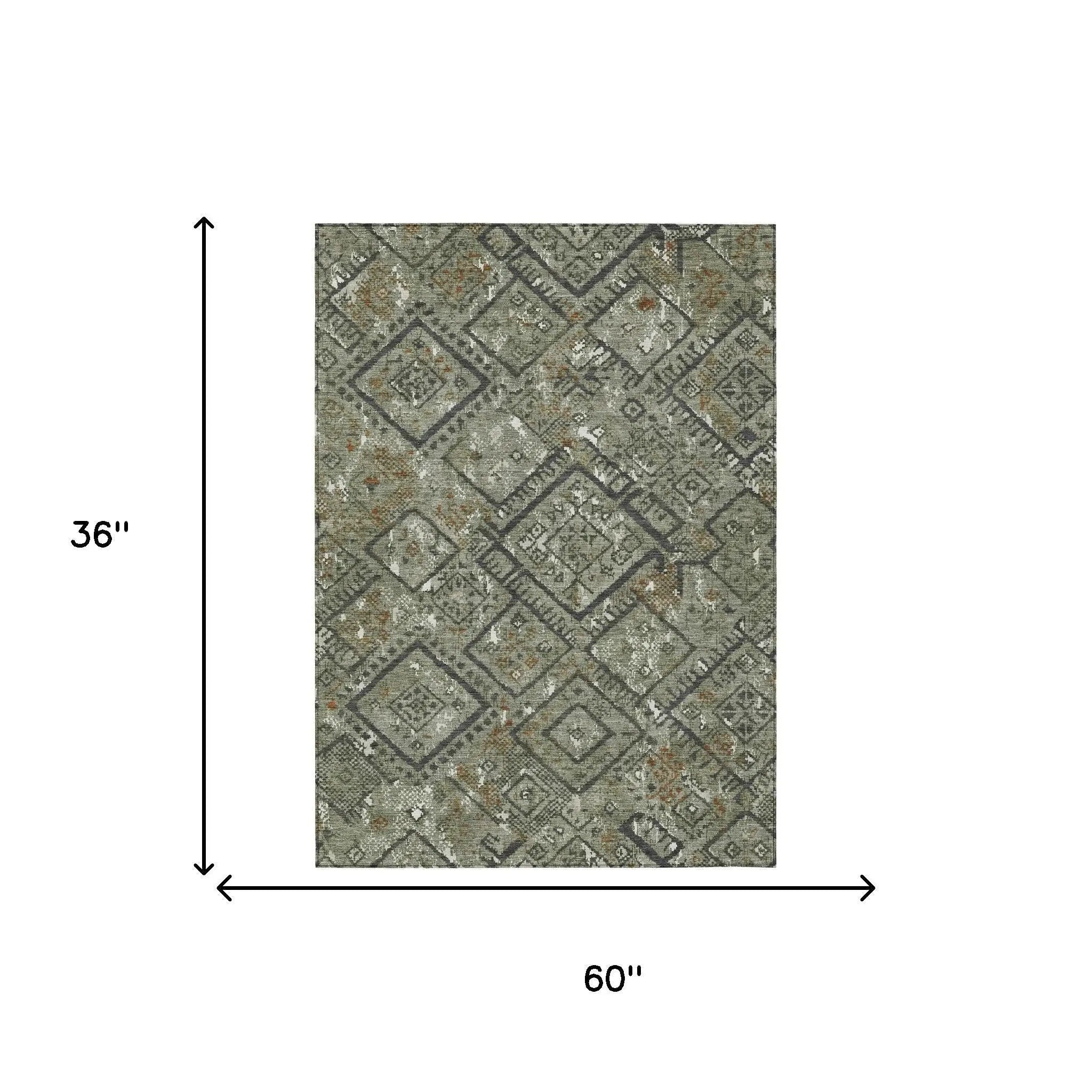 3' X 5' Green And Orange Geometric Washable Indoor Outdoor Area Rug Homeroots Outdoor