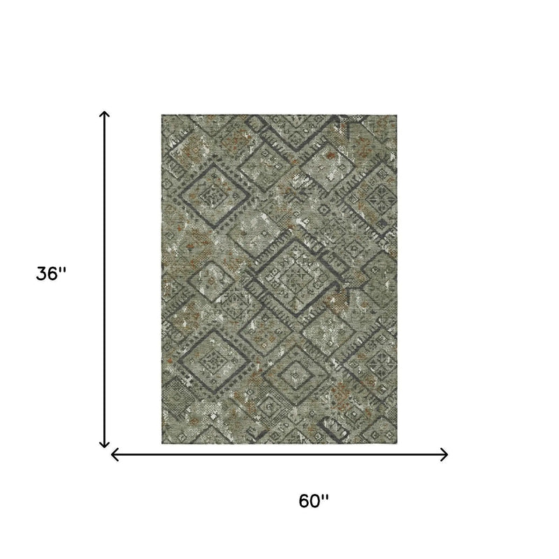 3' X 5' Green And Orange Geometric Washable Indoor Outdoor Area Rug Homeroots Outdoor