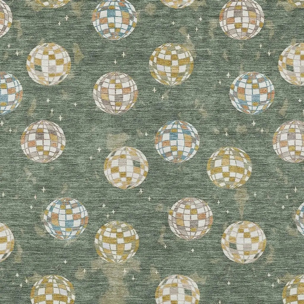 3' X 5' Green And Pearl Geometric Washable Indoor Outdoor Area Rug Homeroots Outdoor