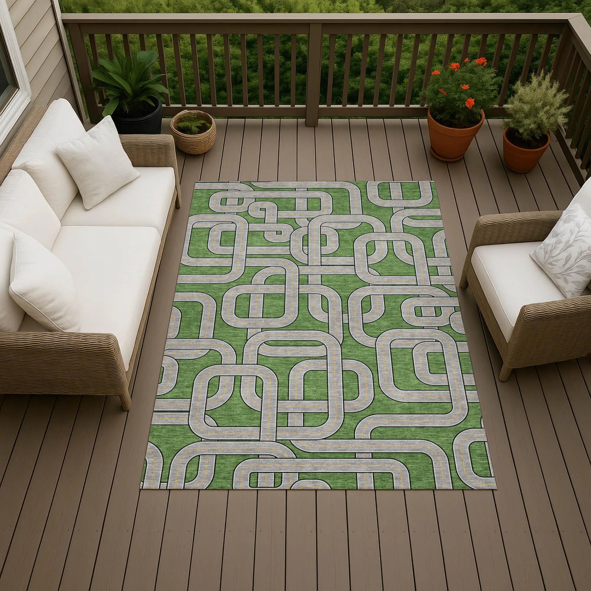 3' X 5' Green And Pewter Geometric Washable Indoor Outdoor Area Rug Homeroots Outdoor
