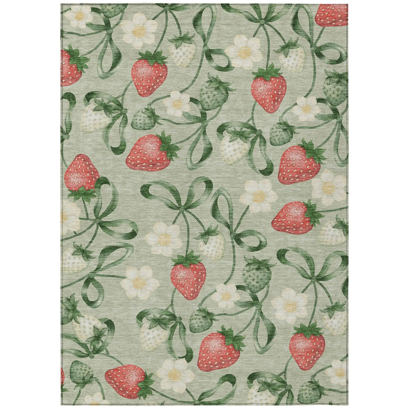 3' X 5' Green And Red Floral Washable Indoor Outdoor Area Rug Homeroots Outdoor