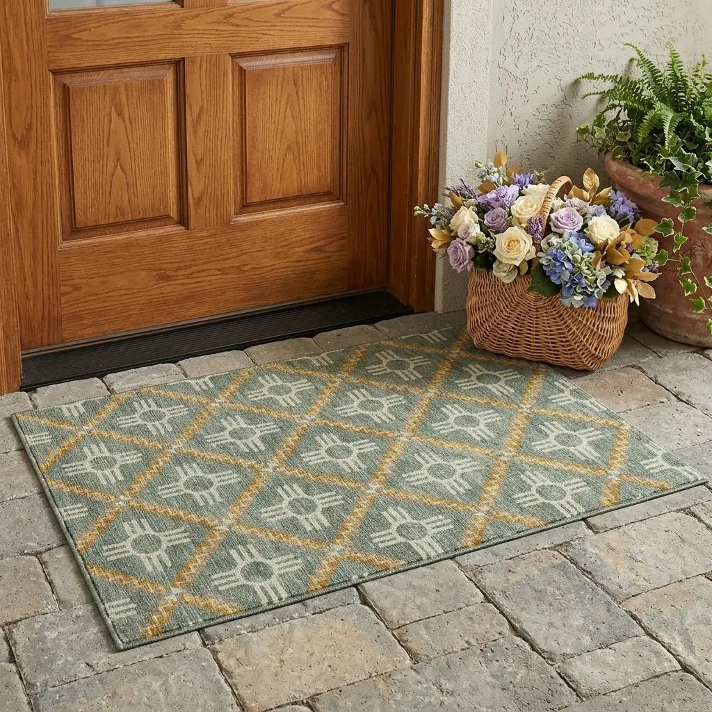 3' X 5' Green And Red Geometric Washable Indoor Outdoor Area Rug Homeroots Outdoor