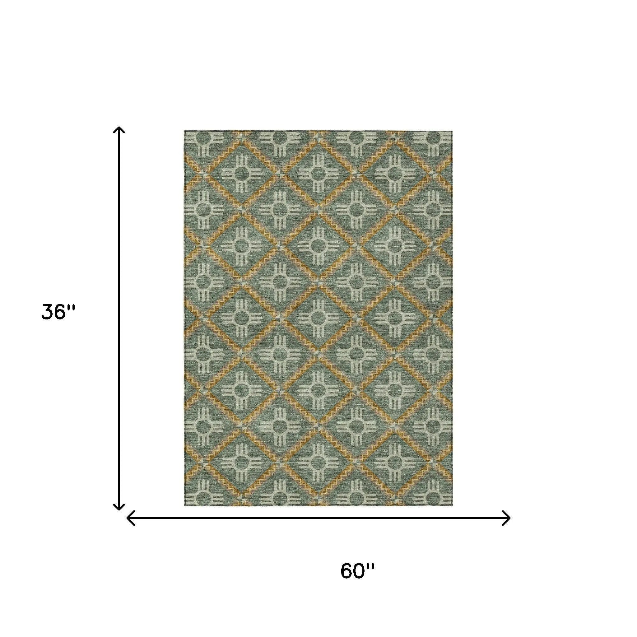 3' X 5' Green And Red Geometric Washable Indoor Outdoor Area Rug Homeroots Outdoor