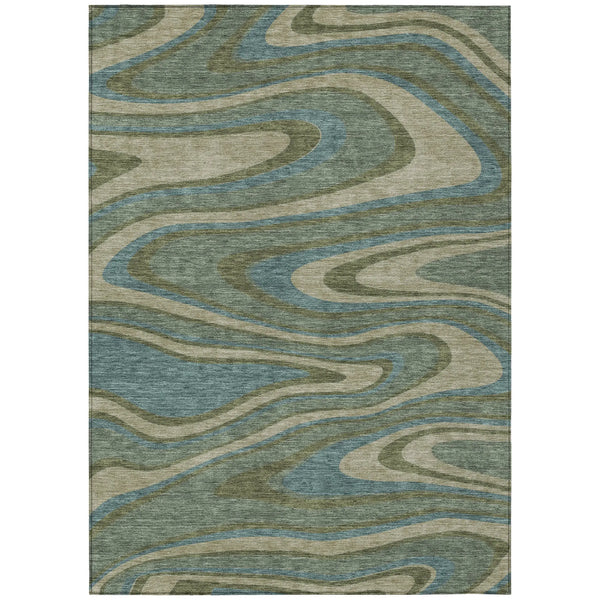 3' X 5' Green And Sage Abstract Washable Indoor Outdoor Area Rug Homeroots Outdoor