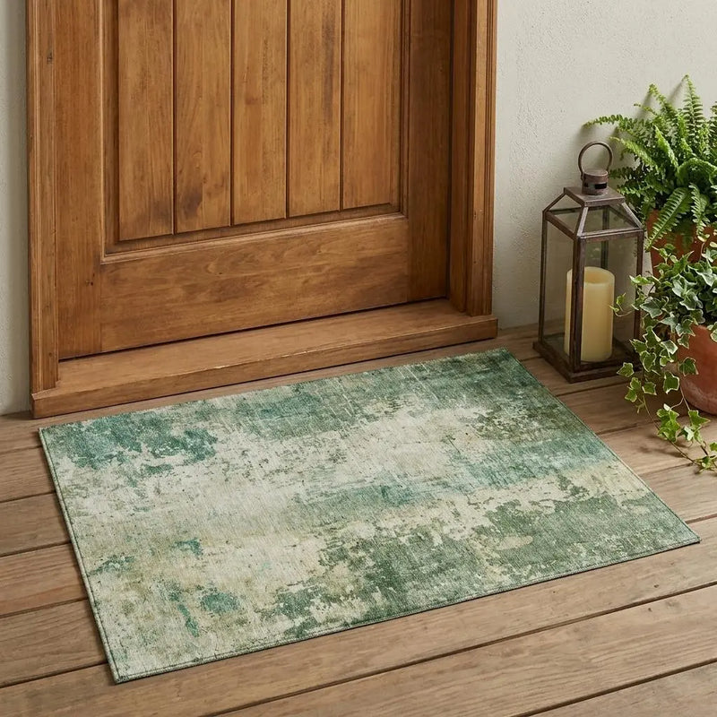 3' X 5' Green And Sage Abstract Washable Indoor Outdoor Area Rug Homeroots Outdoor