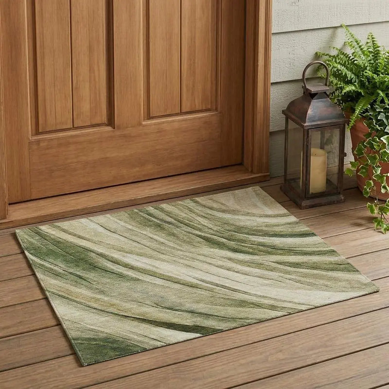 3' X 5' Green And Sage Abstract Washable Indoor Outdoor Area Rug Homeroots Outdoor