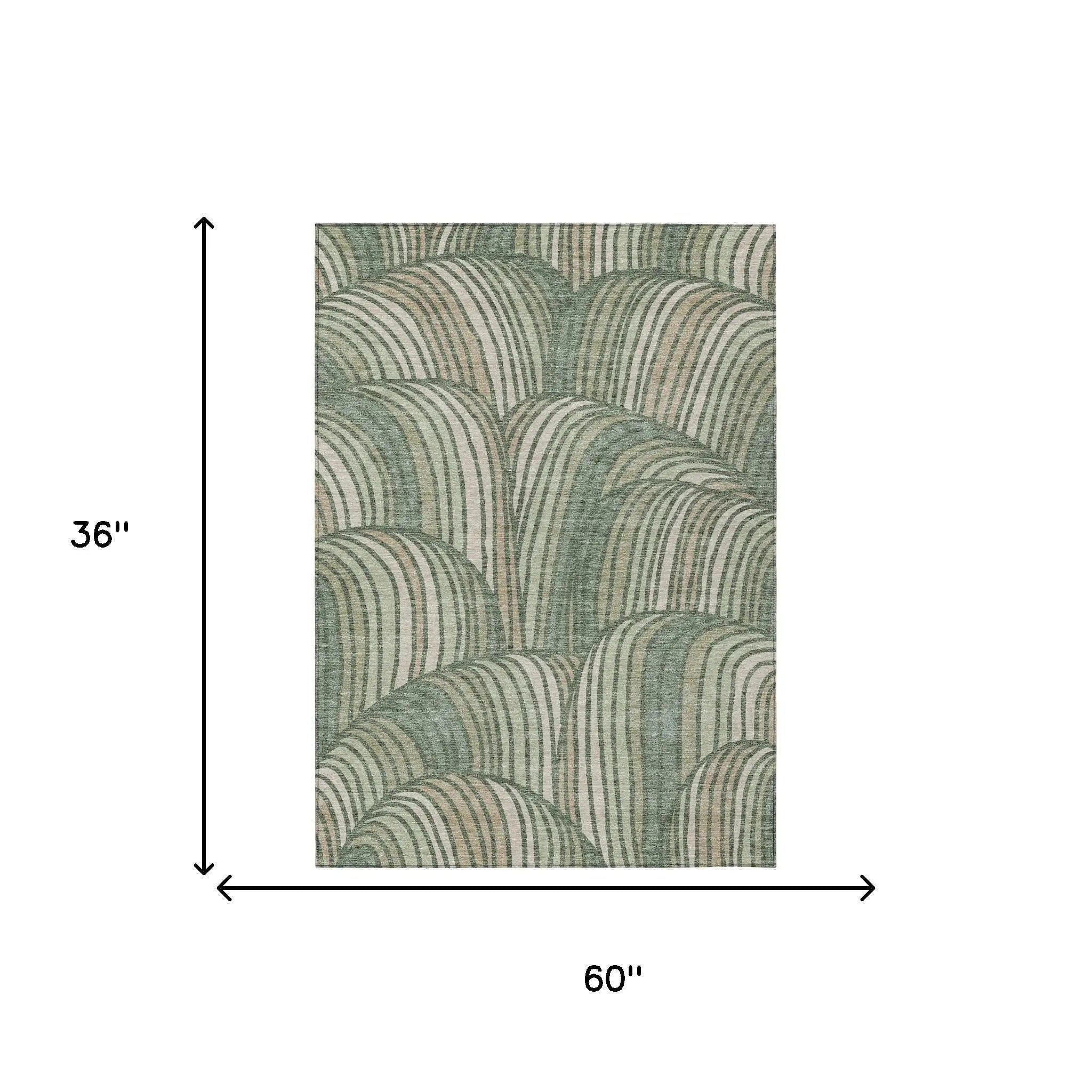 3' X 5' Green And Sage Abstract Washable Indoor Outdoor Area Rug Homeroots Outdoor