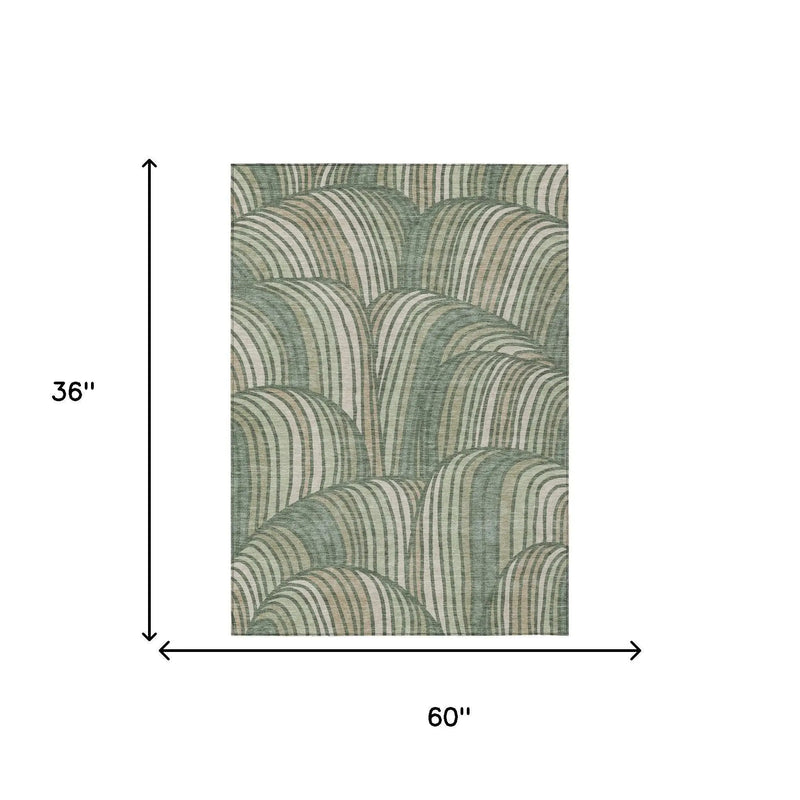3' X 5' Green And Sage Abstract Washable Indoor Outdoor Area Rug Homeroots Outdoor