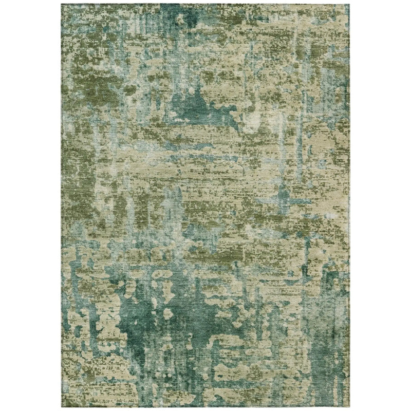 3' X 5' Green And Sage Abstract Washable Indoor Outdoor Area Rug Homeroots Outdoor
