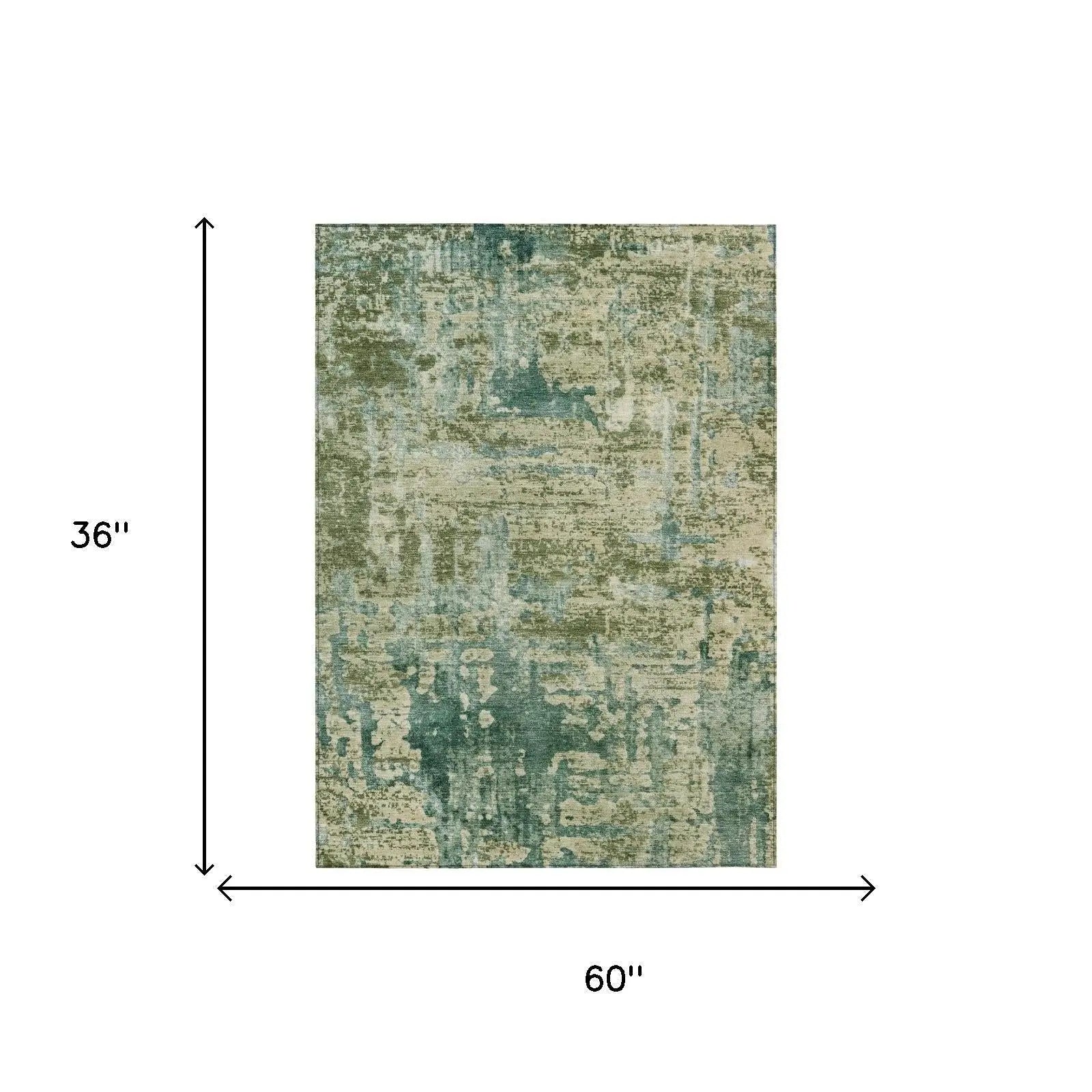 3' X 5' Green And Sage Abstract Washable Indoor Outdoor Area Rug Homeroots Outdoor