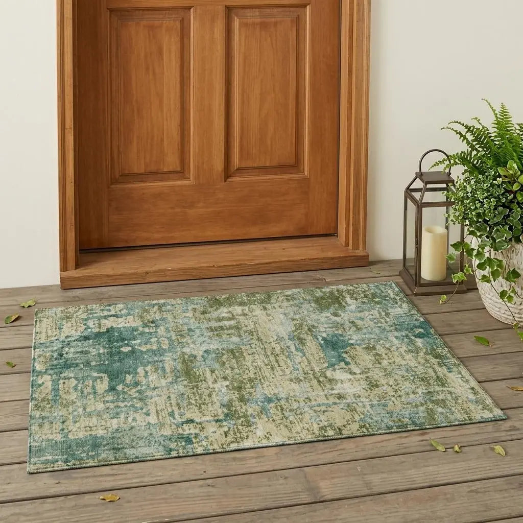 3' X 5' Green And Sage Abstract Washable Indoor Outdoor Area Rug Homeroots Outdoor