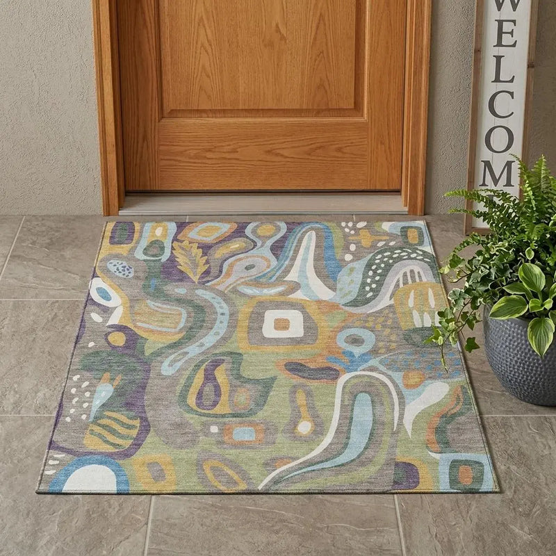3' X 5' Green And Sage Abstract Washable Indoor Outdoor Area Rug Homeroots Outdoor