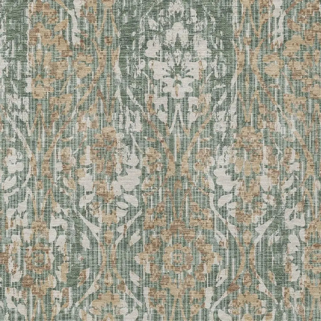 3' X 5' Green And Sage Damask Washable Indoor Outdoor Area Rug Homeroots Outdoor