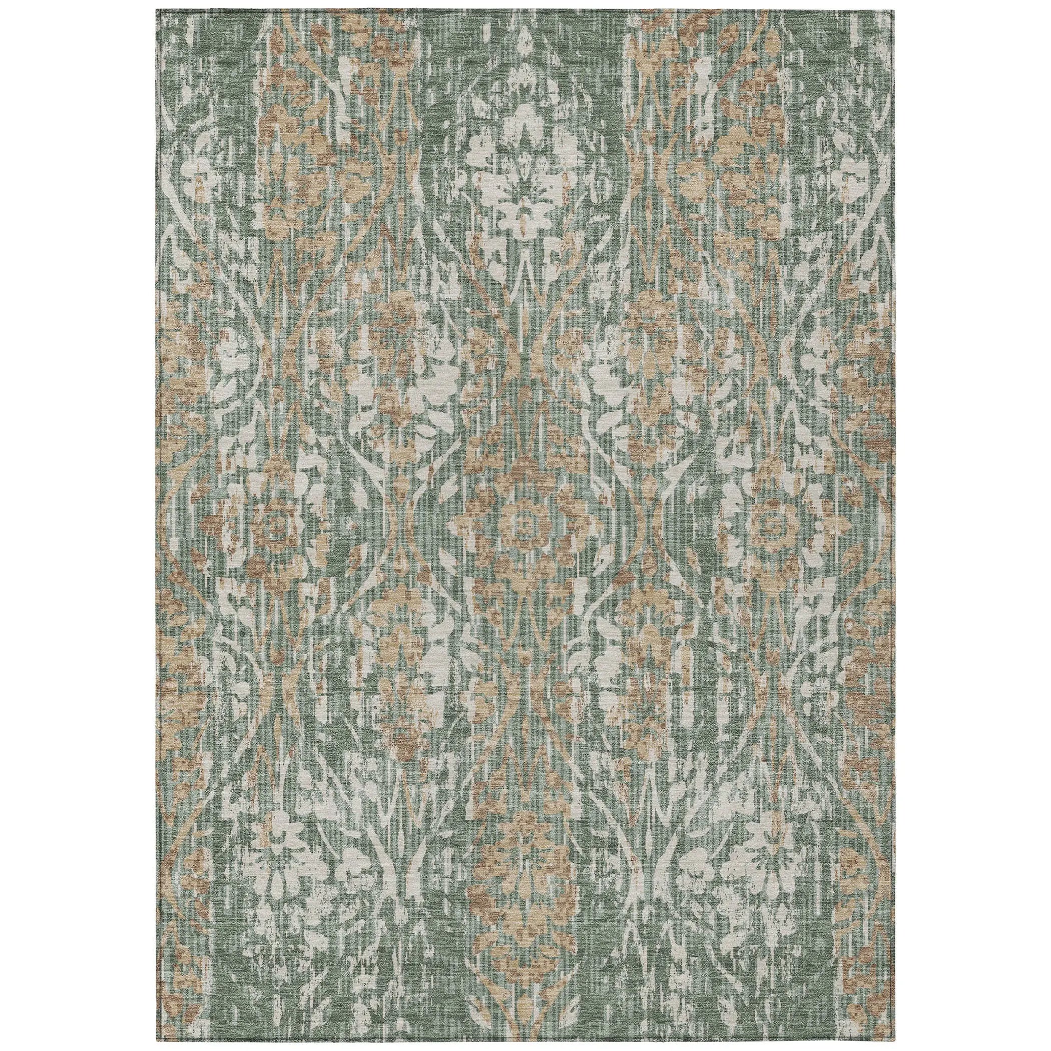 3' X 5' Green And Sage Damask Washable Indoor Outdoor Area Rug Homeroots Outdoor