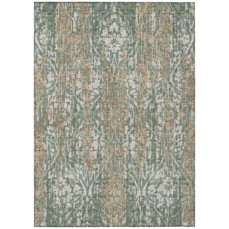 3' X 5' Green And Sage Damask Washable Indoor Outdoor Area Rug Homeroots Outdoor