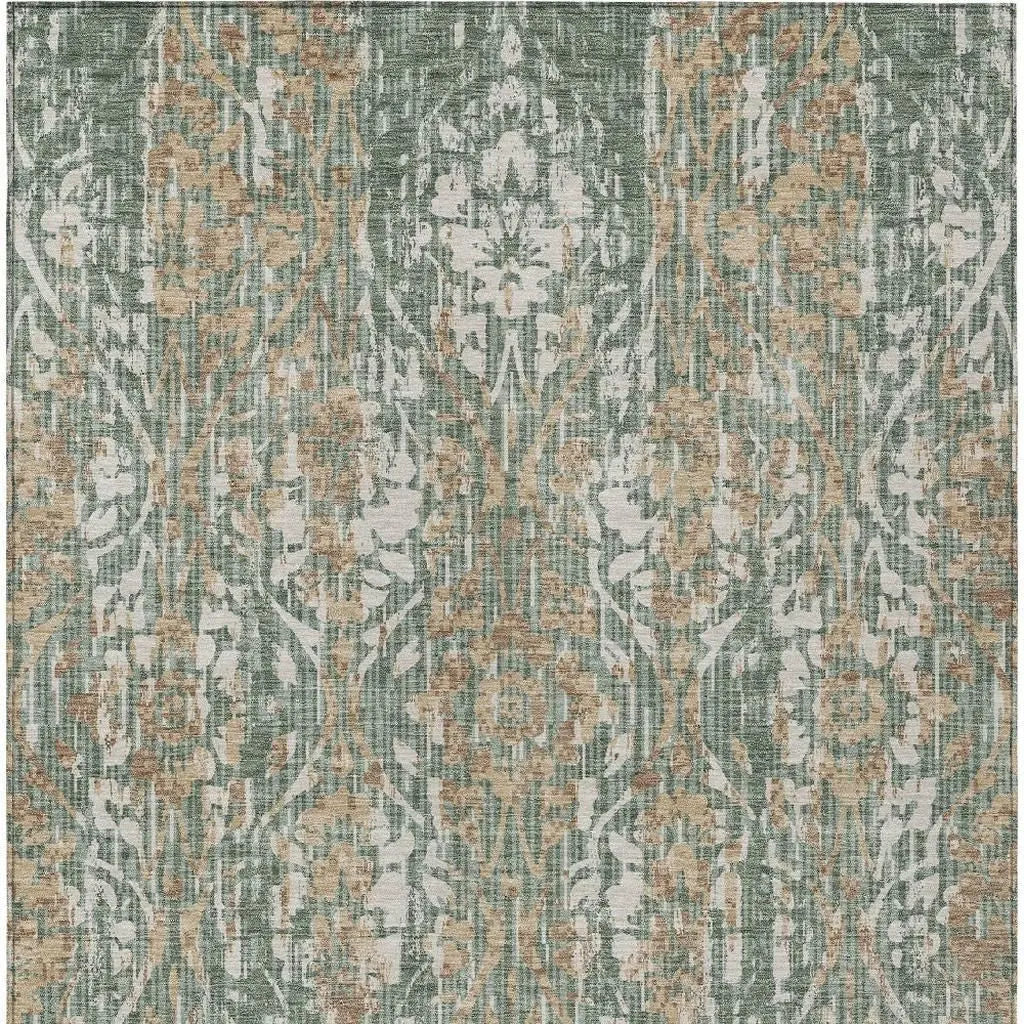 3' X 5' Green And Sage Damask Washable Indoor Outdoor Area Rug Homeroots Outdoor