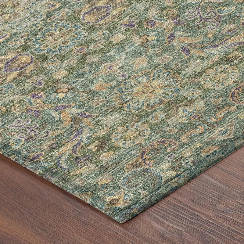 3' X 5' Green And Sage Floral Medallion Washable Indoor Outdoor Area Rug Homeroots Outdoor