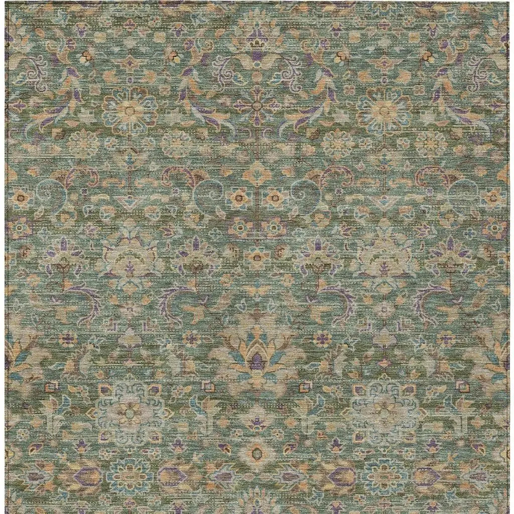 3' X 5' Green And Sage Floral Medallion Washable Indoor Outdoor Area Rug Homeroots Outdoor