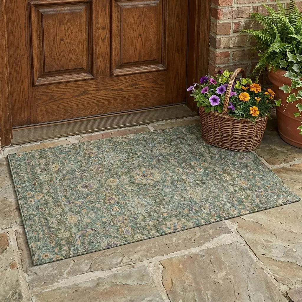 3' X 5' Green And Sage Floral Medallion Washable Indoor Outdoor Area Rug Homeroots Outdoor