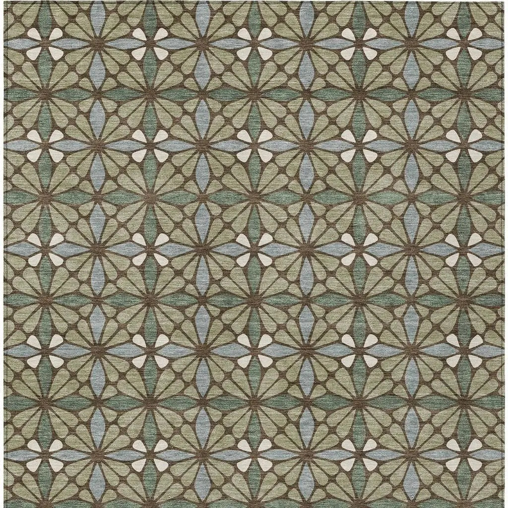 3' X 5' Green And Sage Geometric Washable Indoor Outdoor Area Rug Homeroots Outdoor